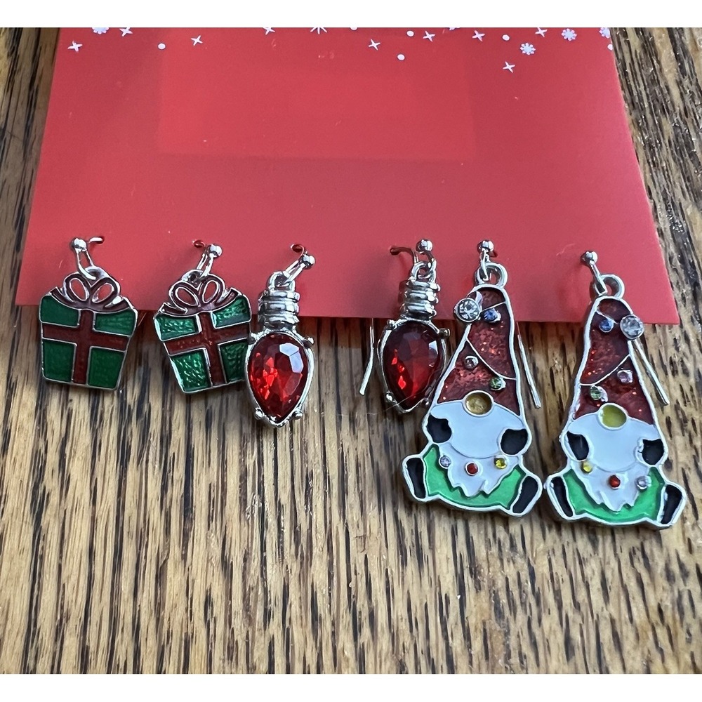 Christmas Festive Earrings‎ Gifts Lights Gnomes Silver Tone Dangle Drop Hook